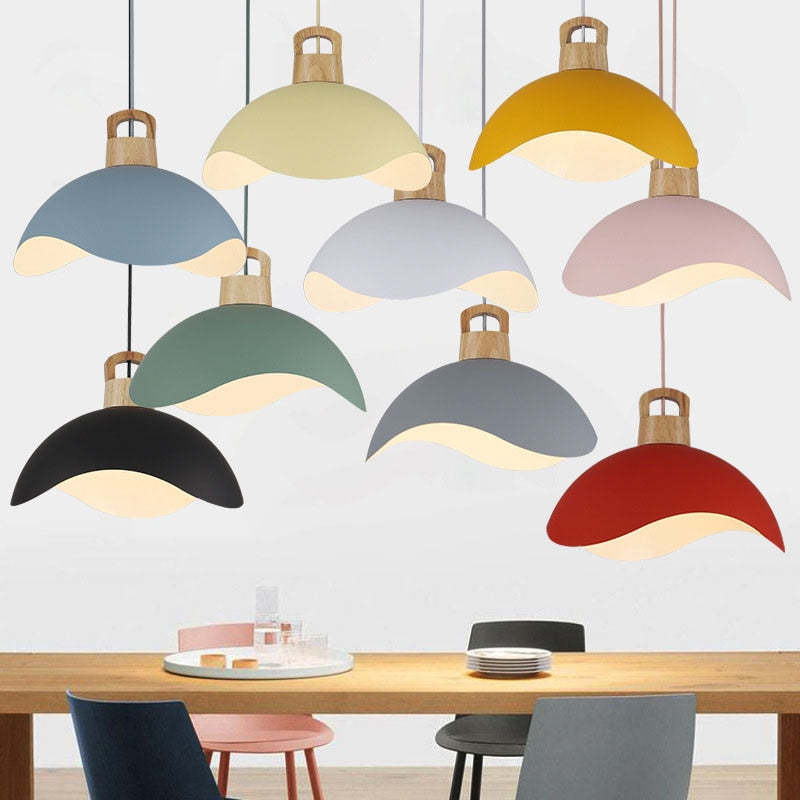 Valentina Colorful Shade Single Pendant Lights, Wood & Metal - Neutralighting