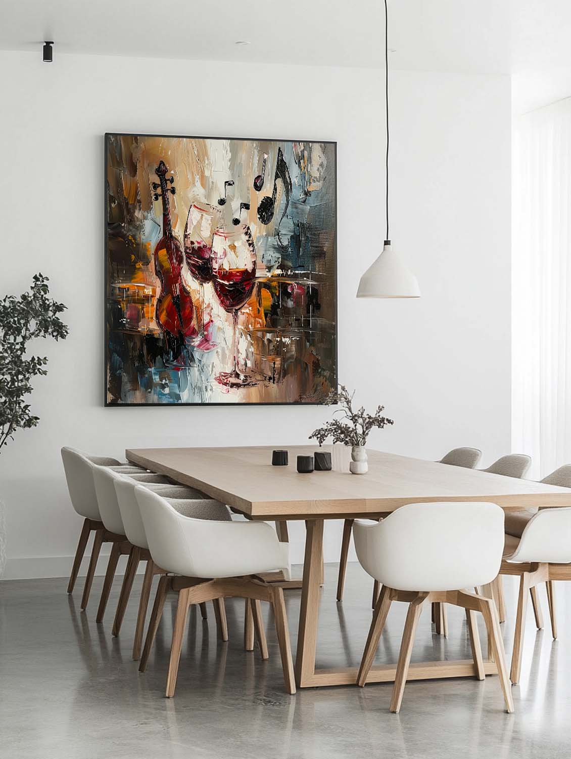 Wall Art Violin Wine Glass Music Note Impasto
