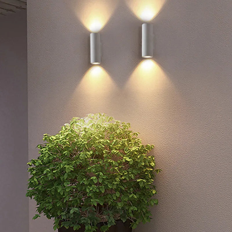 Ray Minimalist Cylindrical Double-headed Cement Outdoor Wall Lamp, Black/White - Neutralighting