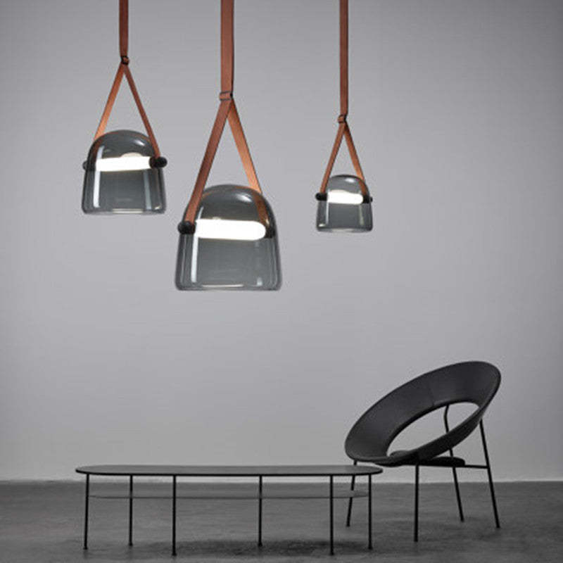 Valentina Modern Nordic Leather/Glass Pendant Light, Grey/White - Neutralighting