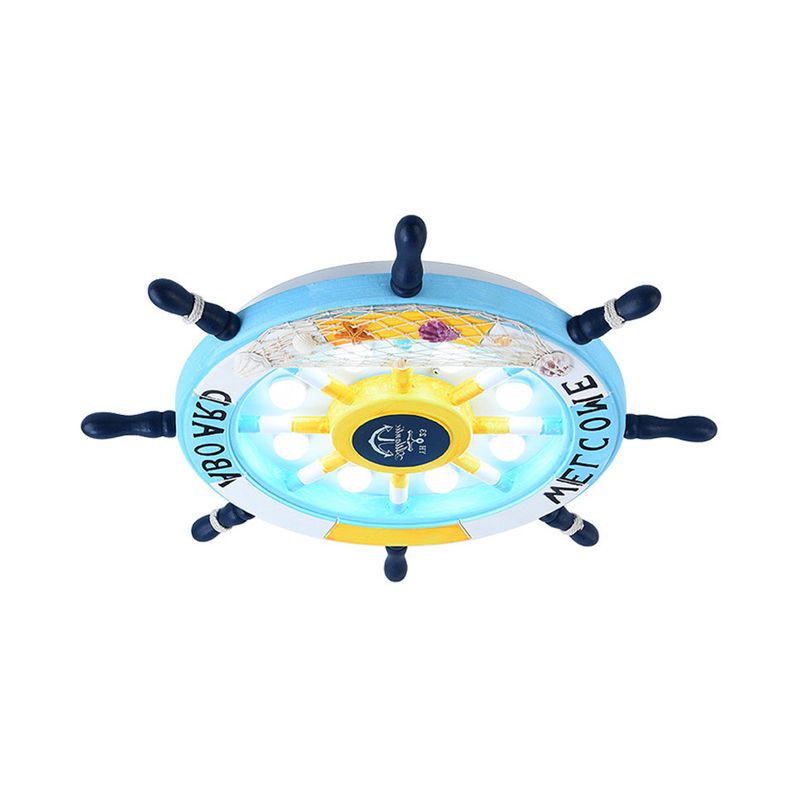 Aria Modern Rudder Metal Flush Mount Ceiling Light, White/Blue For Kids - Neutralighting