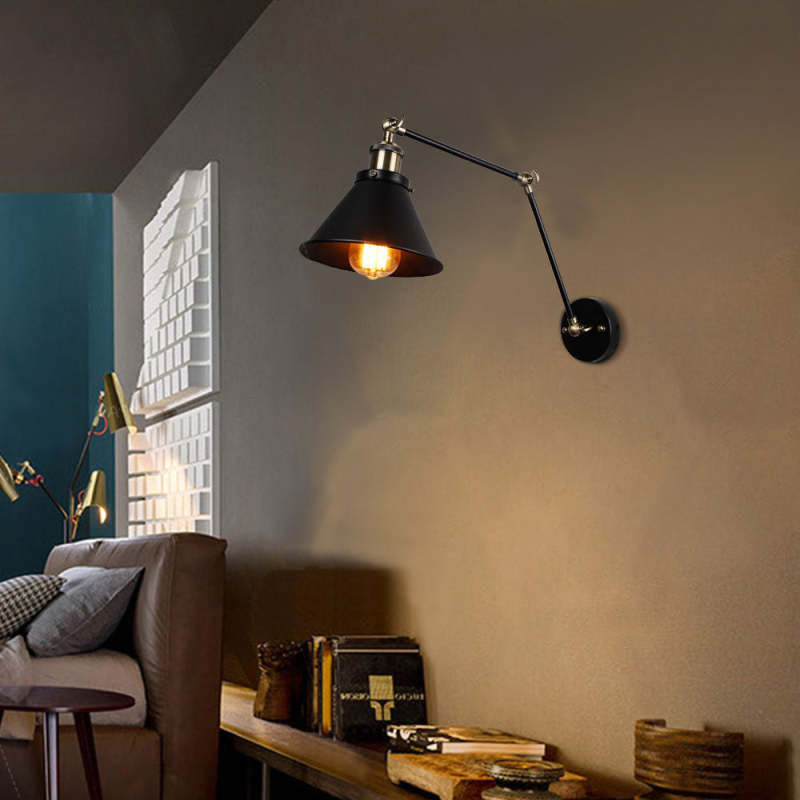 Epoch Retro Wall Lamp with Swing Arm, Metal, Black & Gold - Neutralighting