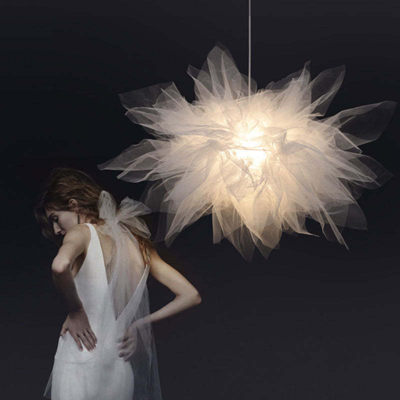 Arisha Modern Flower Fabric Pendant Light, Bedroom, White - Neutralighting