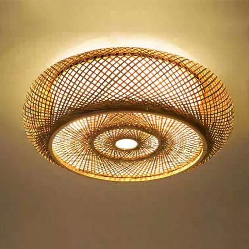 Muto Rattan Woven Rustic LED Flush Mount Ceiling Light - Neutralighting
