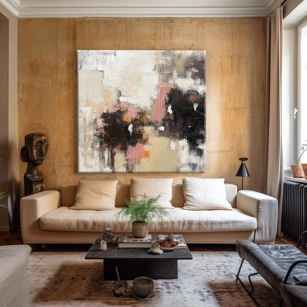 Soft Pink Cream Abstract Oil Painting