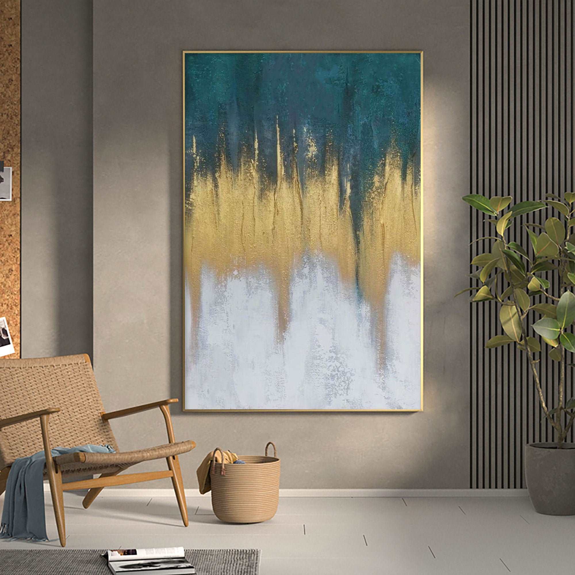 Abstract Blue And Gold Painting ABAV157 - Neutralighting