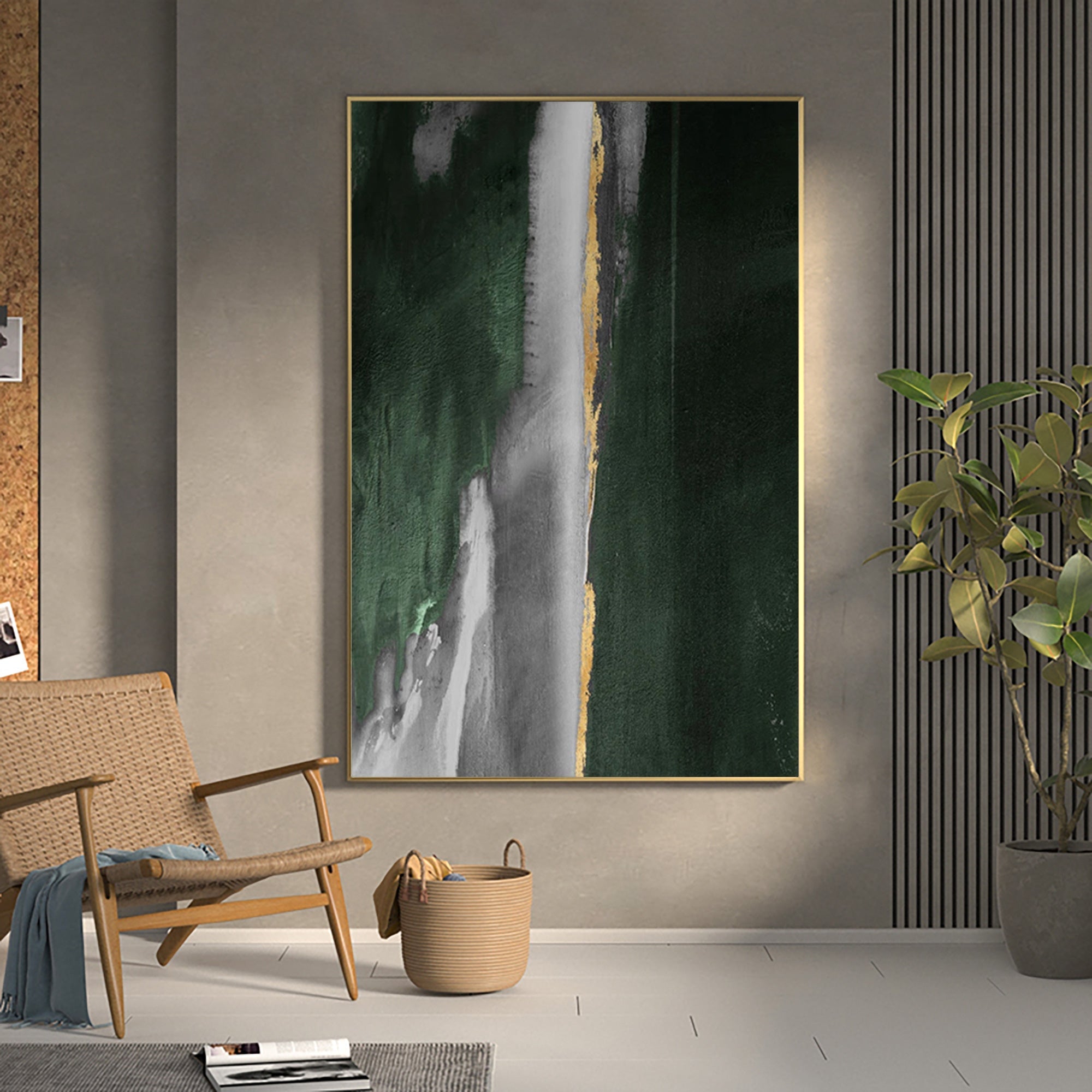 Dark Green Gold Abstract Painting