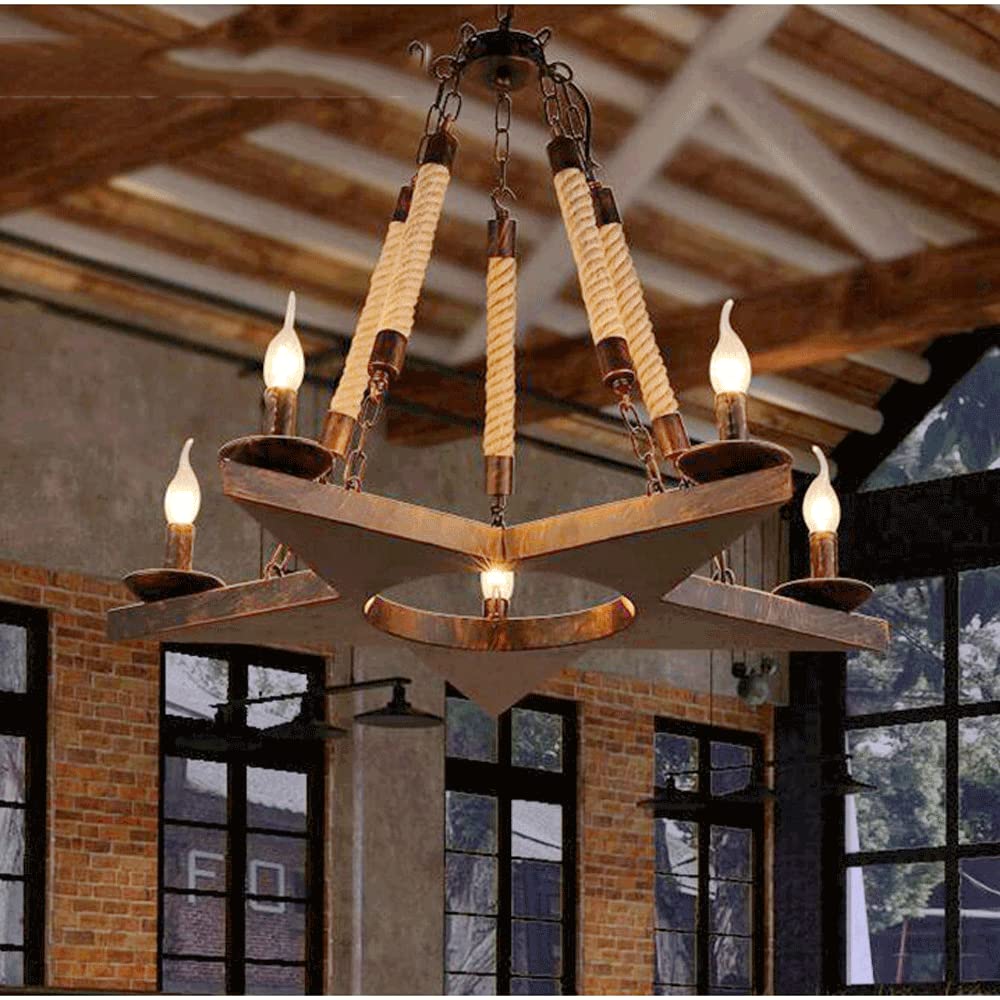 Epoch Retro Pentagram Chandelier Rust Metal/Rope Cafe/Restaurant - Neutralighting