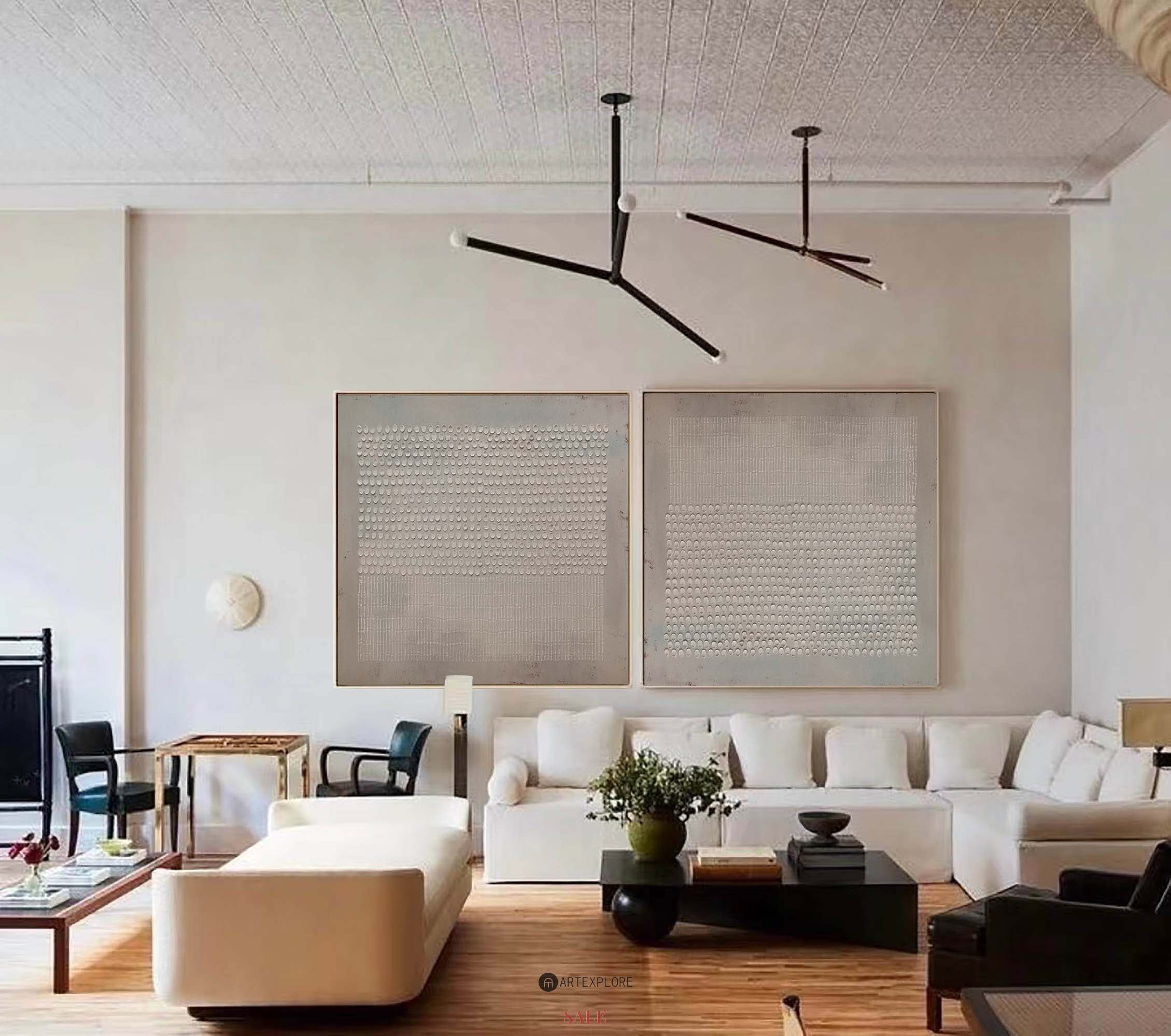 Set of 2 Abstract Beige Minimalist Art