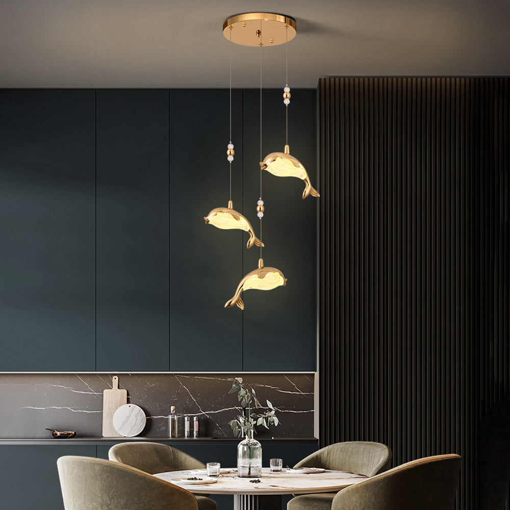 Arisha Modern Dolphin Metal Pendant Light, Gold, Metal/Acrylic - Neutralighting