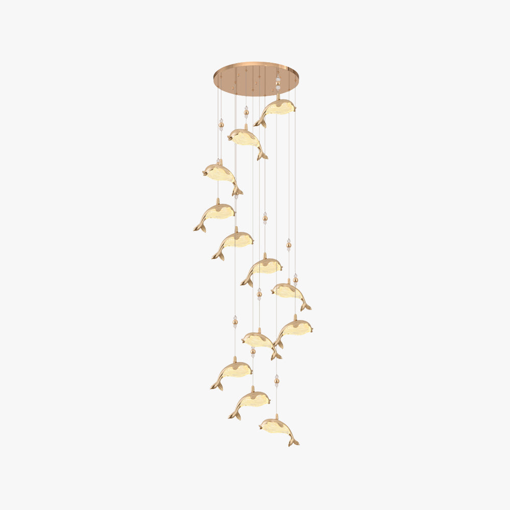 Arisha Modern Dolphin Metal Pendant Light, Gold, Metal/Acrylic - Neutralighting