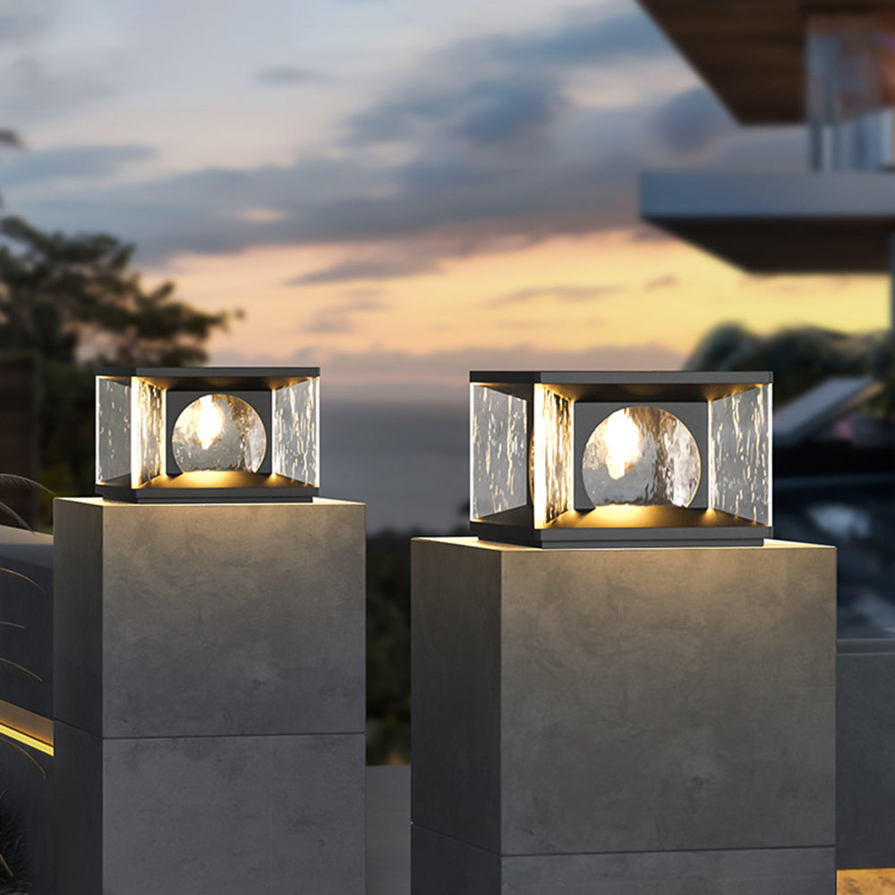 Ray Modern Transparent Rectangular Metal Glass Outdoor Floor Lamp, Black