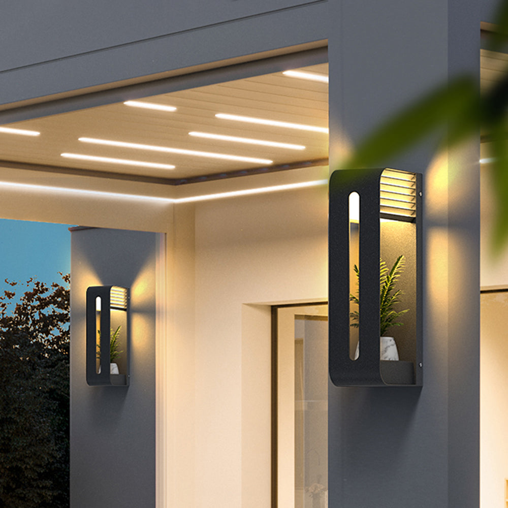 Ray Modern Rectangular Metal/Acrylic Solar Outdoor Plants Pot Holder Wall Lamp, Black - Neutralighting