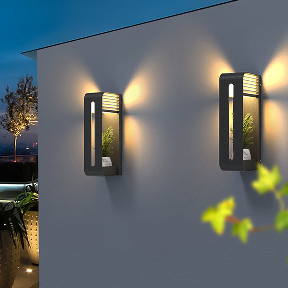 Ray Modern Rectangular Metal/Acrylic Solar Outdoor Plants Pot Holder Wall Lamp, Black - Neutralighting