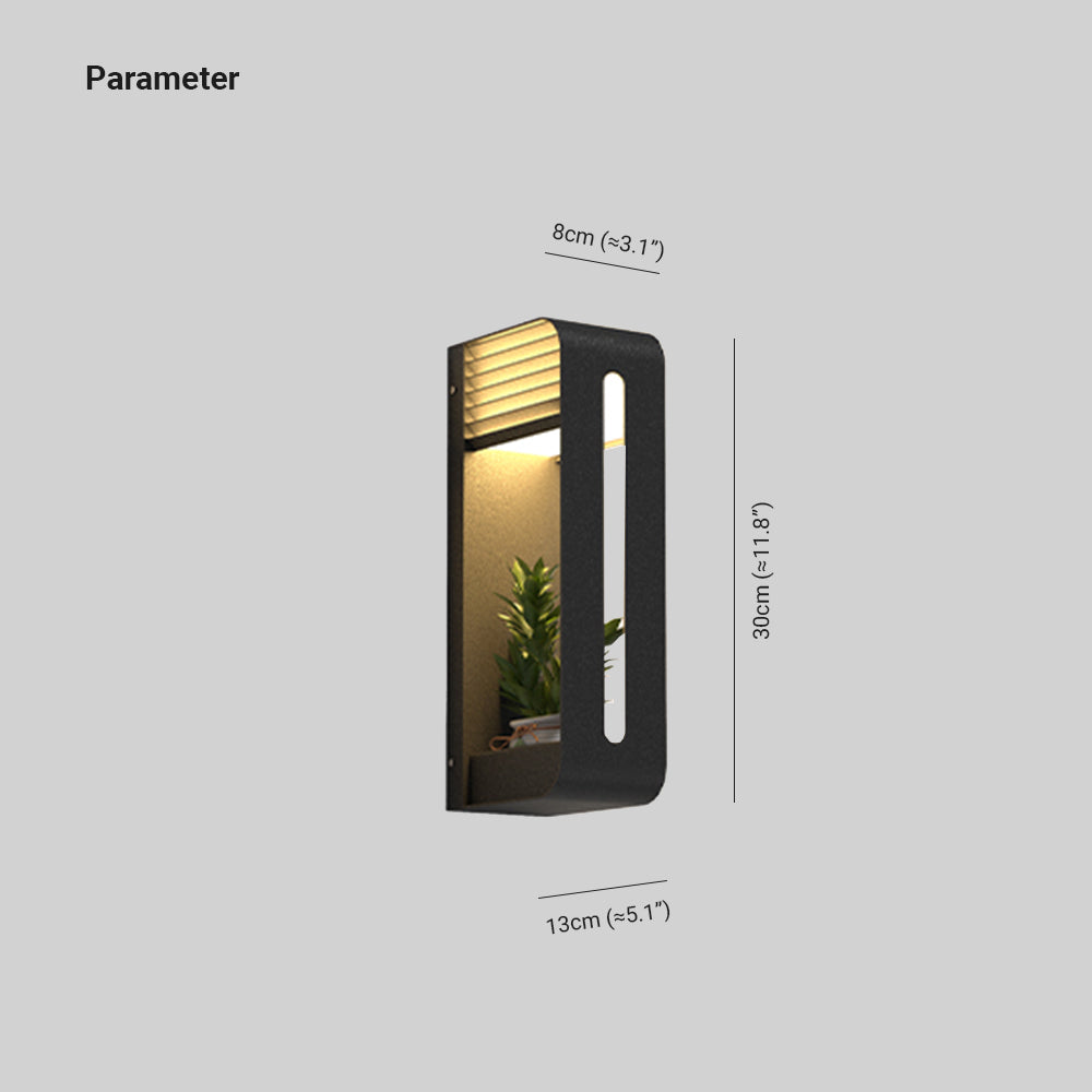 Ray Modern Rectangular Metal/Acrylic Solar Outdoor Plants Pot Holder Wall Lamp, Black - Neutralighting