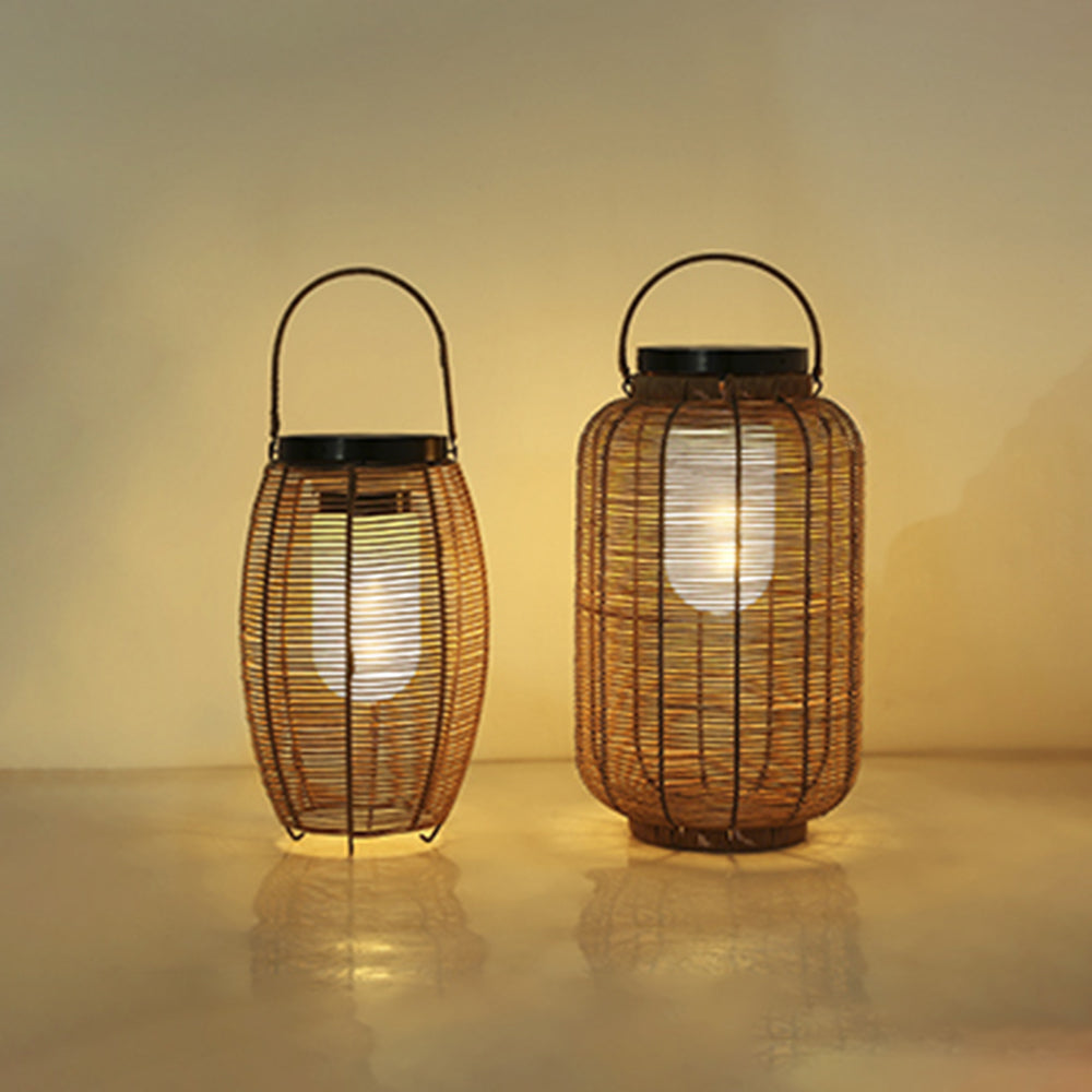 Ray Retro Lantern Metal/Rattan Floor Lamp, Wood Color - Neutralighting