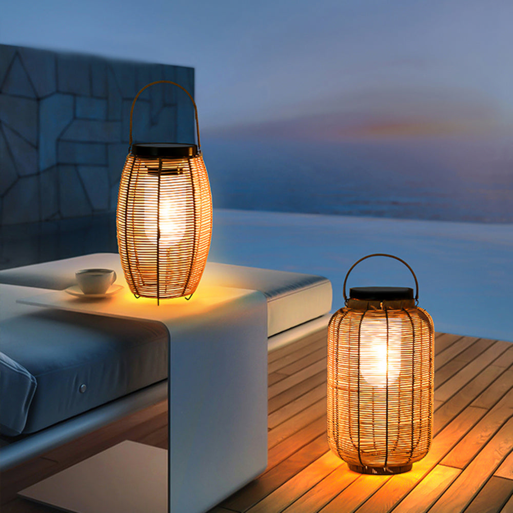 Ray Retro Lantern Metal/Rattan Floor Lamp, Wood Color - Neutralighting