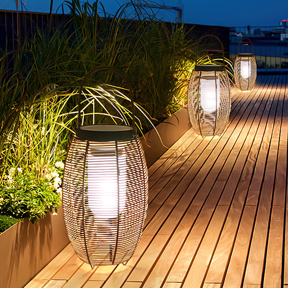 Ray Retro Lantern Metal/Rattan Floor Lamp, Wood Color - Neutralighting