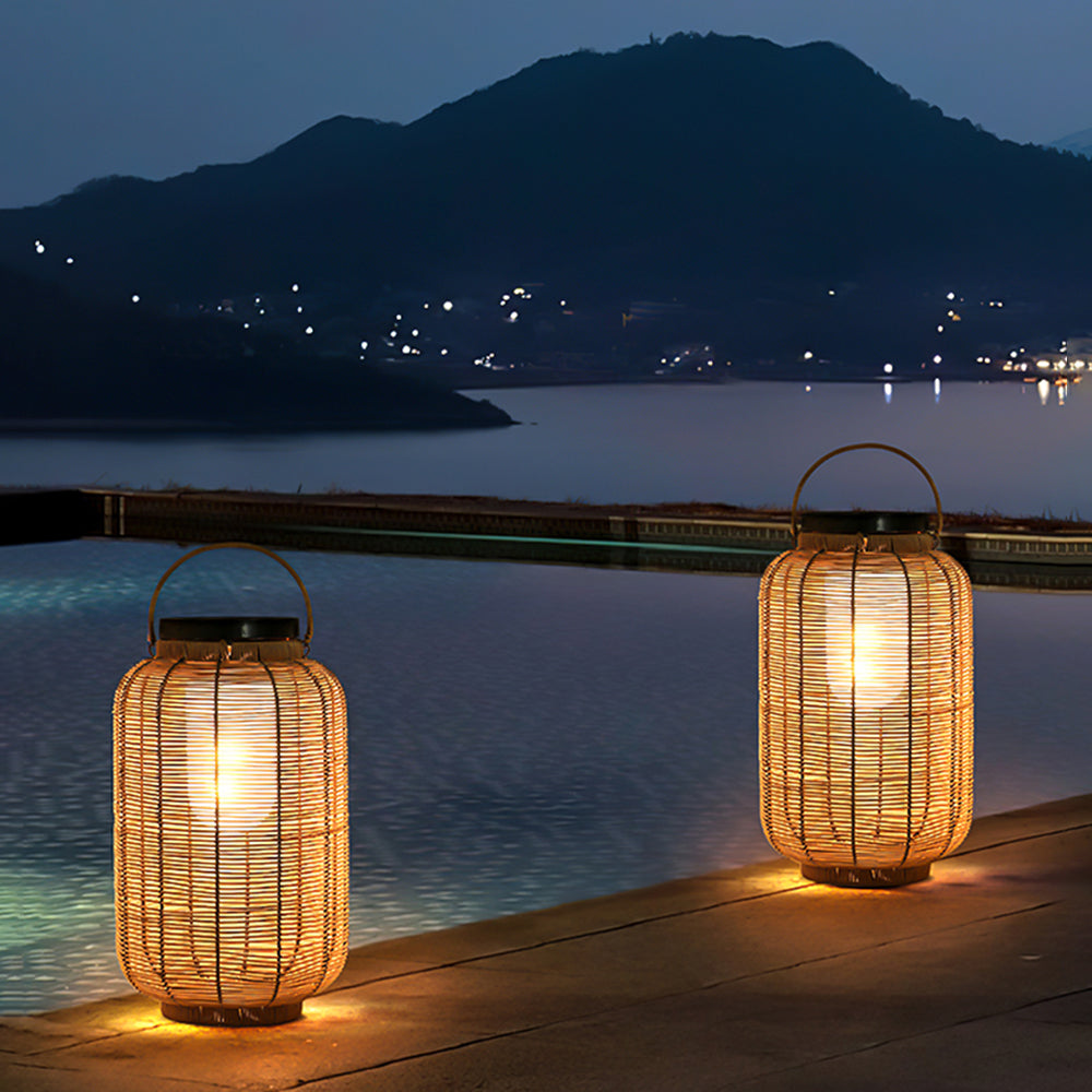 Ray Retro Lantern Metal/Rattan Floor Lamp, Wood Color - Neutralighting