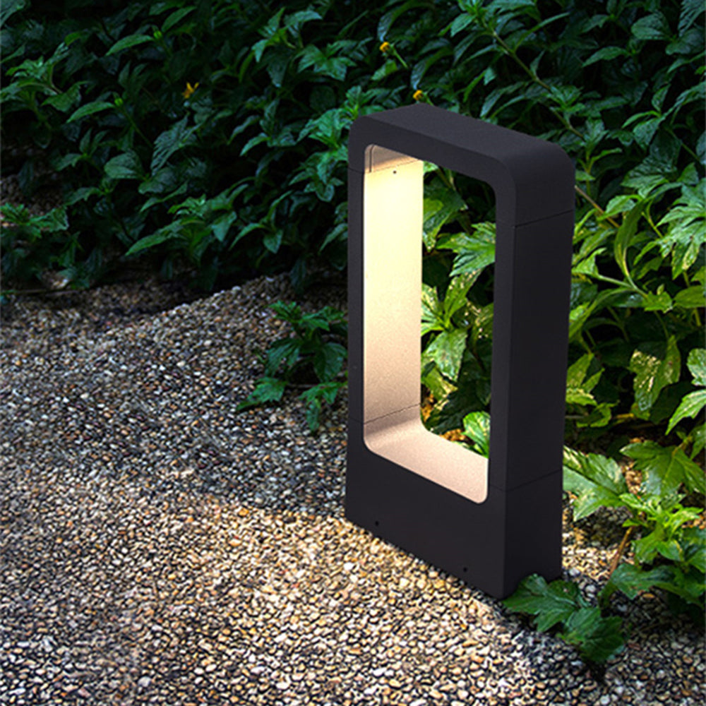 Ray Modern Metal Hollow Rectangle Outdoor Path Light, Black - Neutralighting