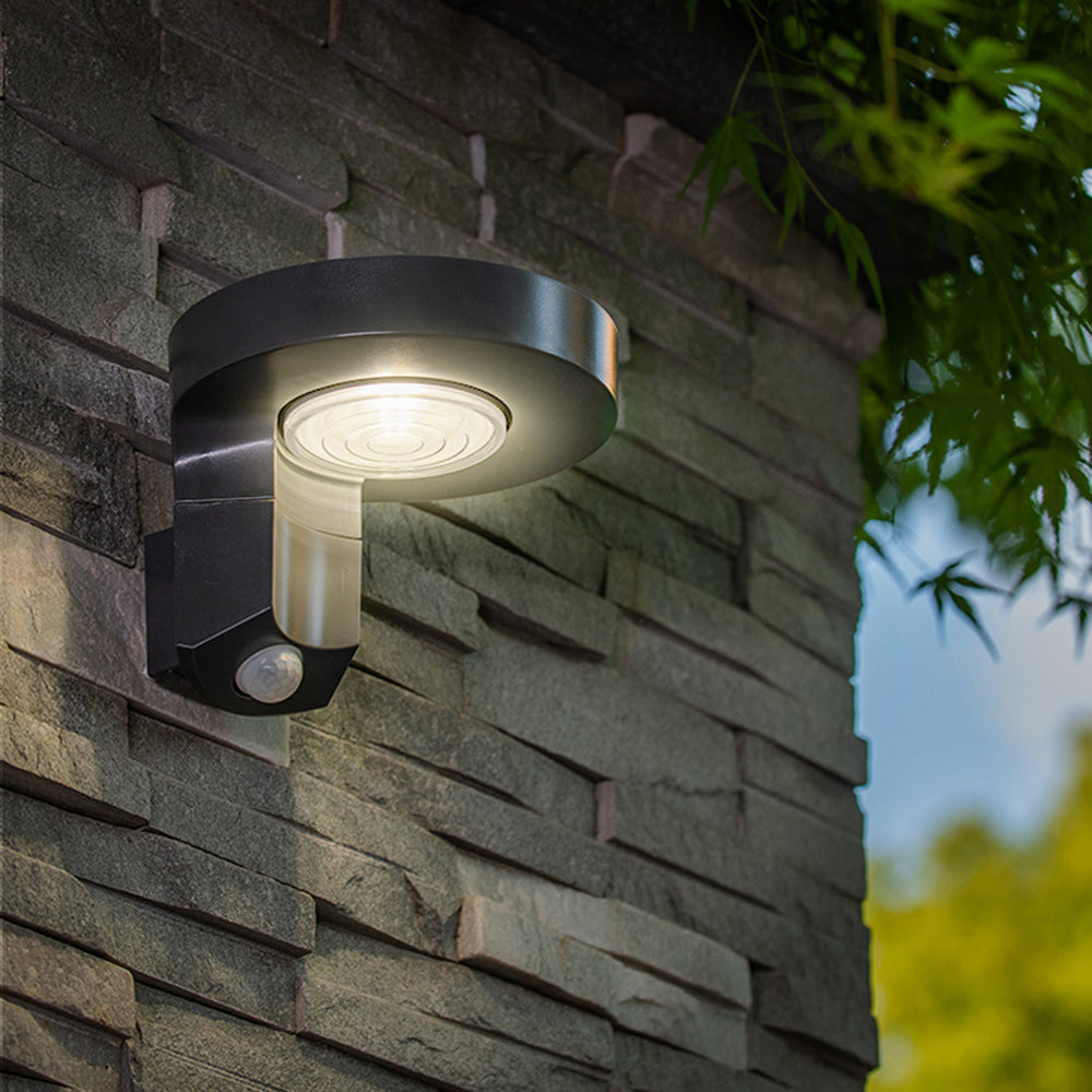 Ray Modern Round Metal/Acrylic Sensor Solar Waterproof Outdoor Wall Lamp, Black - Neutralighting