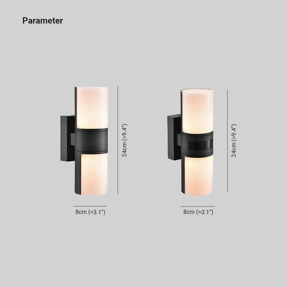 Ray Modern Cylindrical Metal/Acrylic Rotatable Outdoor Waterproof Wall Lamp, Black/White - Neutralighting