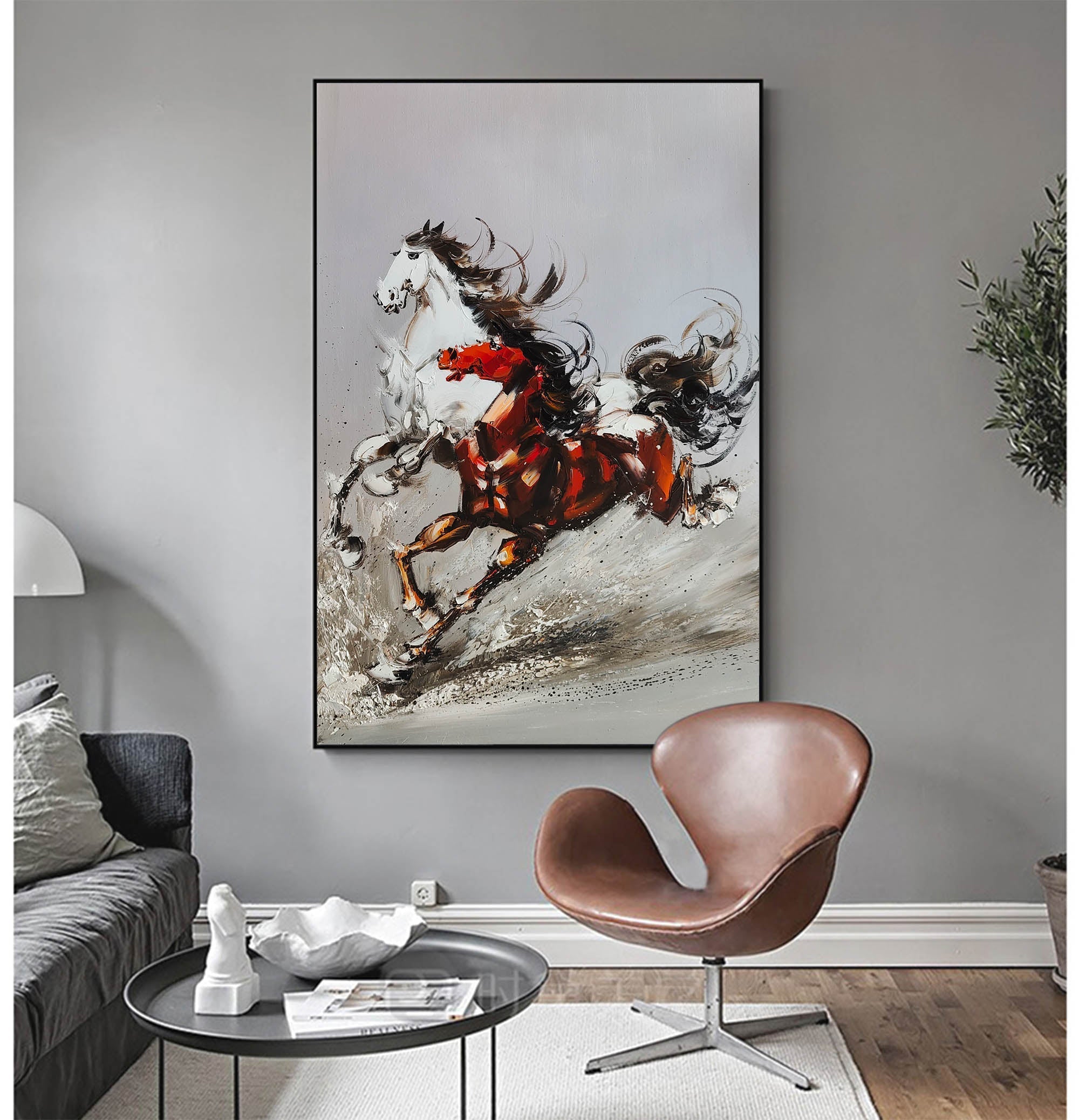 Dynamic Red and Black Abstract Horse Canvas Wall Art