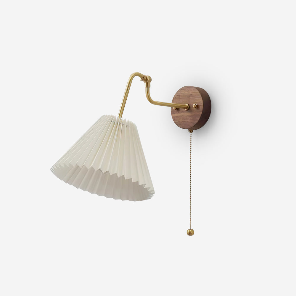 Vintage Brass & Walnut Wall Lamp with Pleated Fabric Shade - Neutralighting