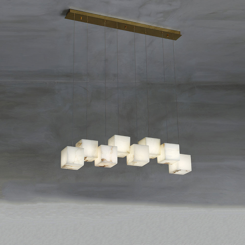 Avi Modern LED Hanging Multi Alabaster Box Adjustable Geometric Kitchen Pendant Lighting, White, 8 Styles - Neutralighting
