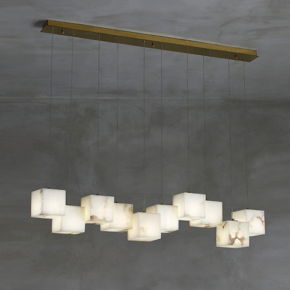 Avi Modern LED Hanging Multi Alabaster Box Adjustable Geometric Kitchen Pendant Lighting, White, 8 Styles - Neutralighting