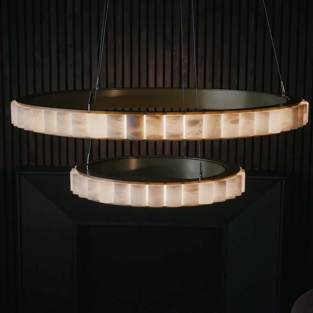 Orion Double Ring Alabaster Chandelier - Neutralighting