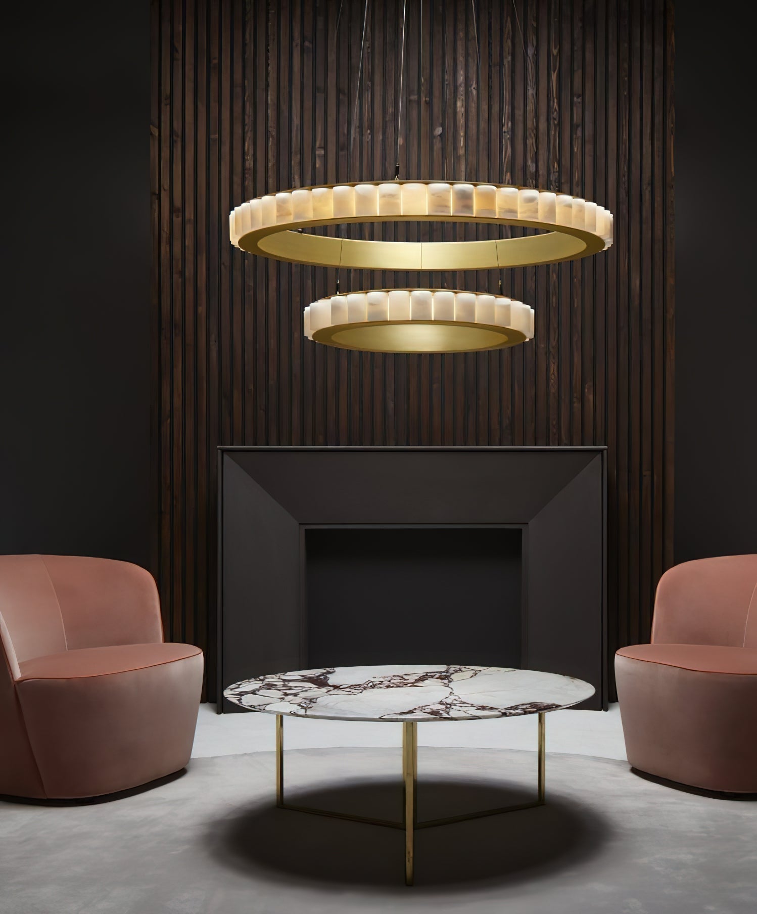 Orion Double Ring Alabaster Chandelier - Neutralighting