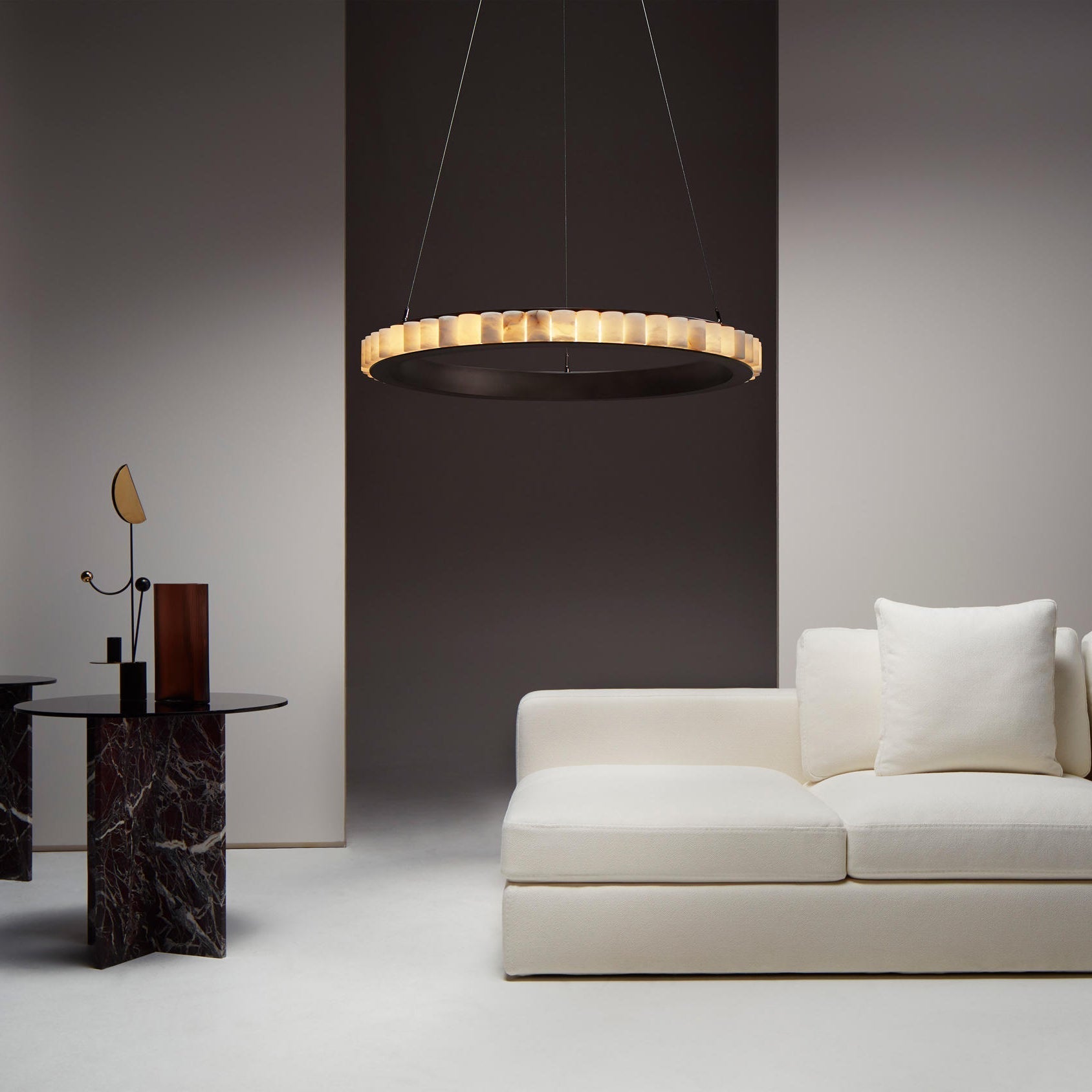 Orion Double Ring Alabaster Chandelier - Neutralighting