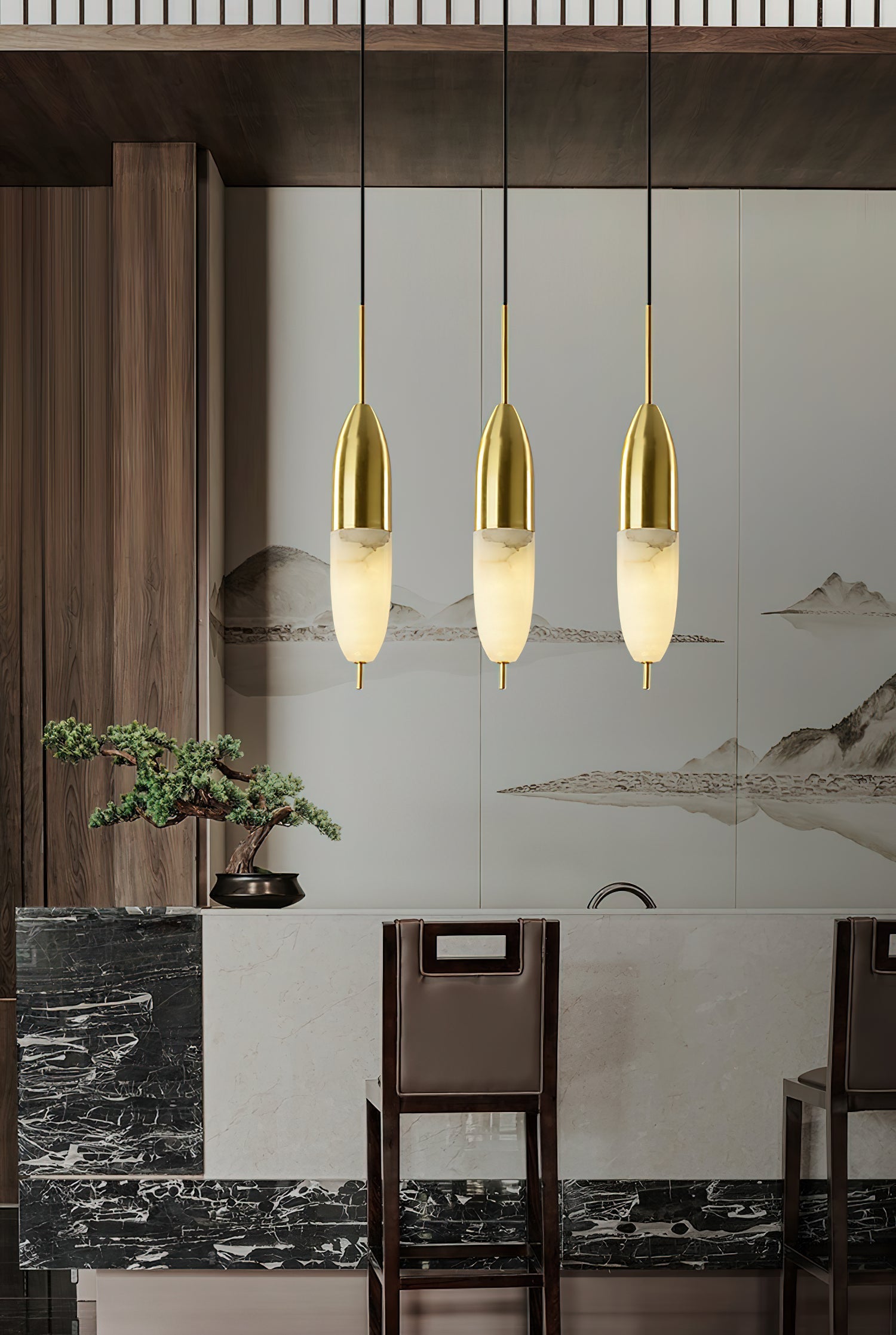 Himinuvye Alabaster Minimalist Bolus Brass Pendant Light - Neutralighting