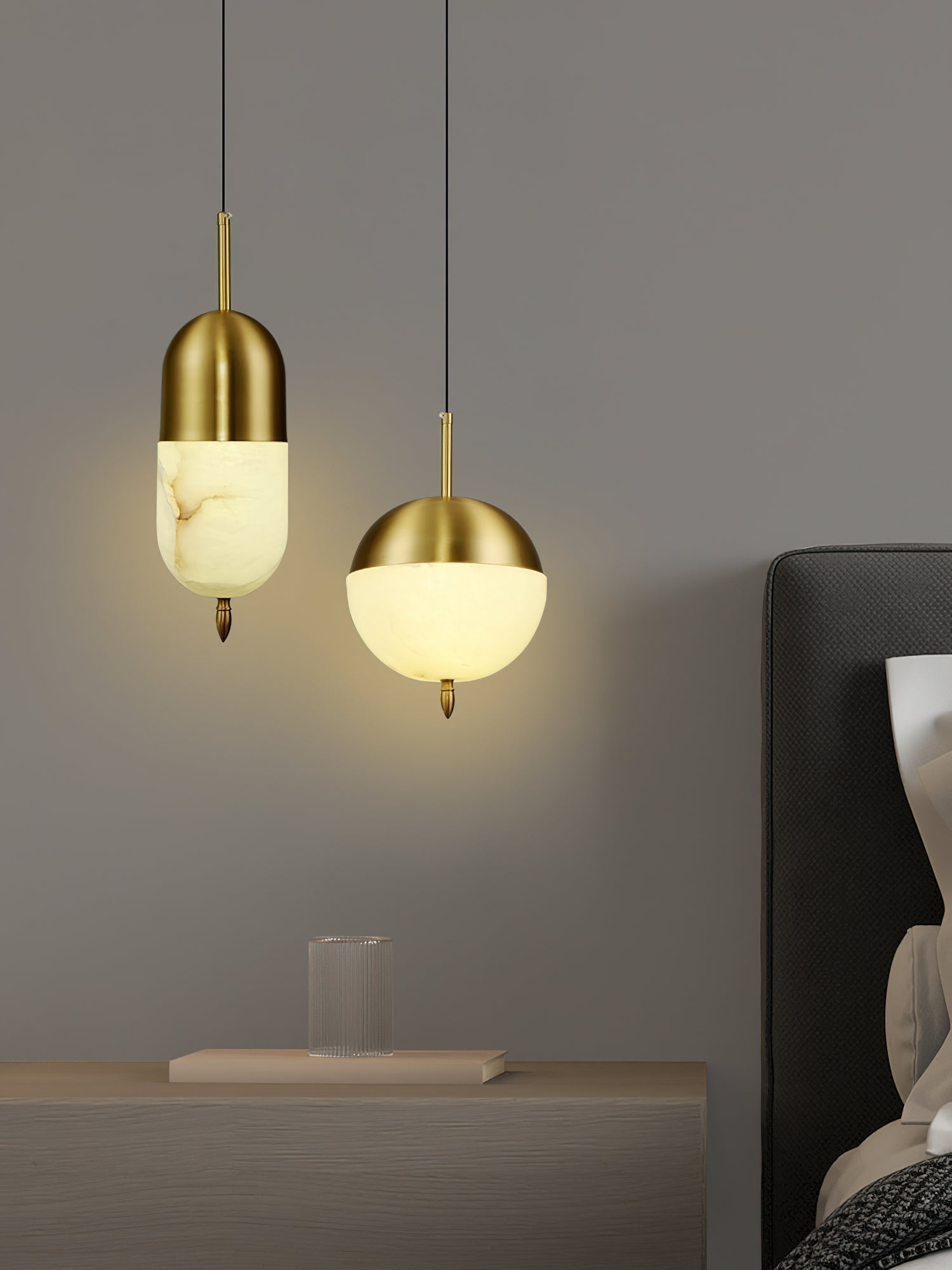 Himinuvye Alabaster Minimalist Bolus Brass Pendant Light - Neutralighting