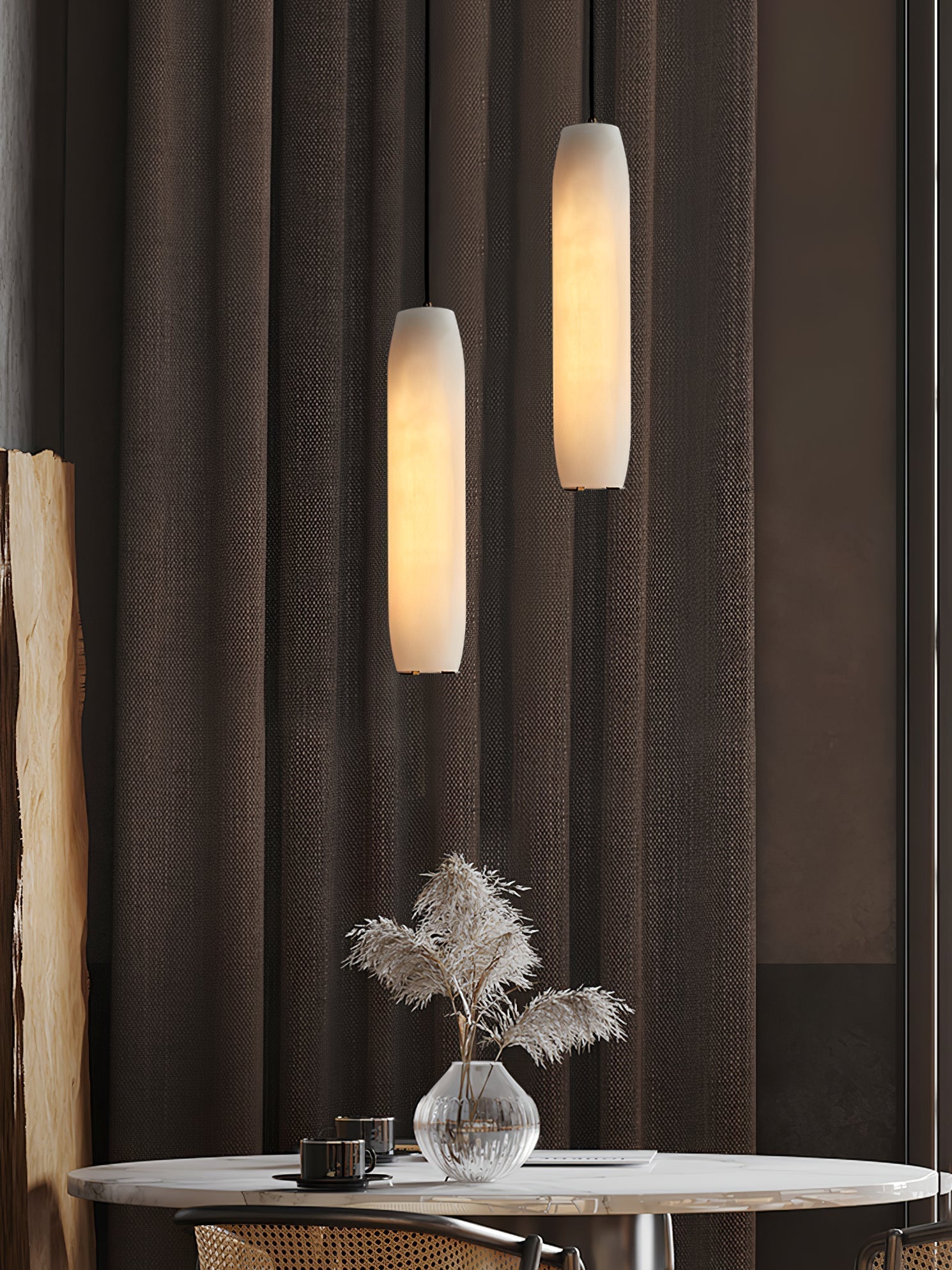 Kvennuvye Flute Modern Minimalist Alabaster Pendant Light - Neutralighting