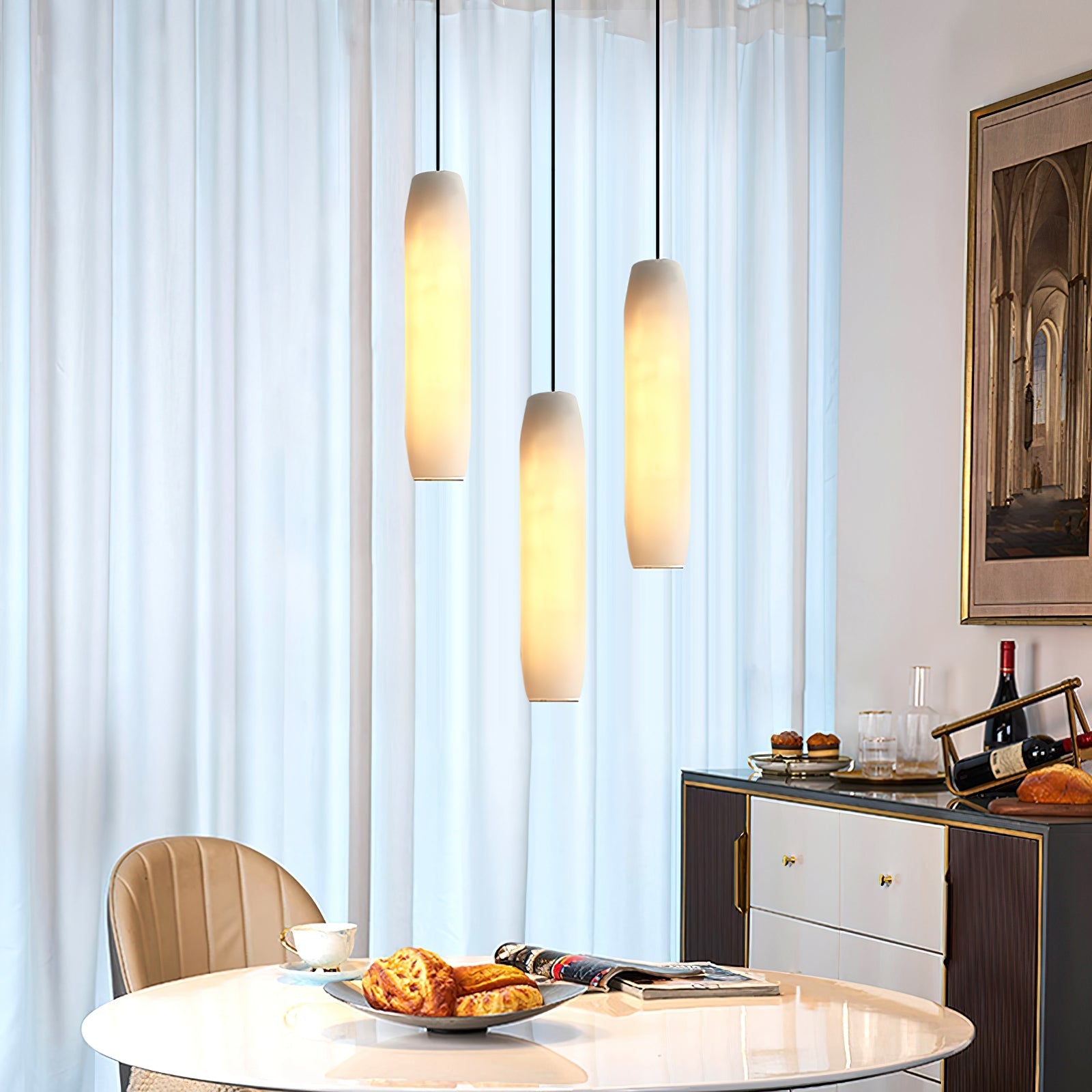 Kvennuvye Flute Modern Minimalist Alabaster Pendant Light - Neutralighting