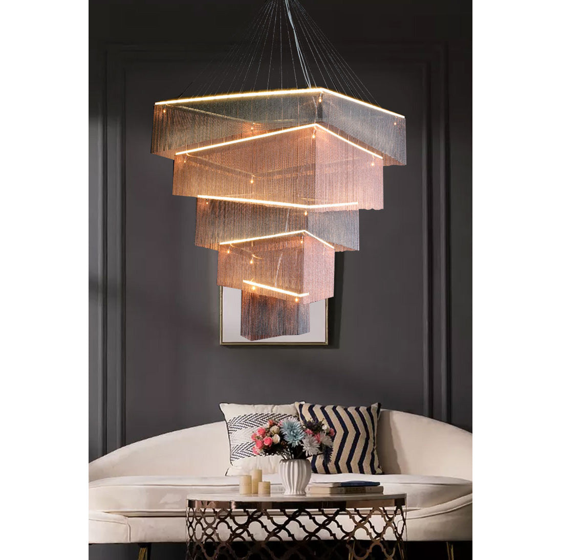 Caeluvyn Postmodern Chain Tassel Metal Chandelier - Neutralighting