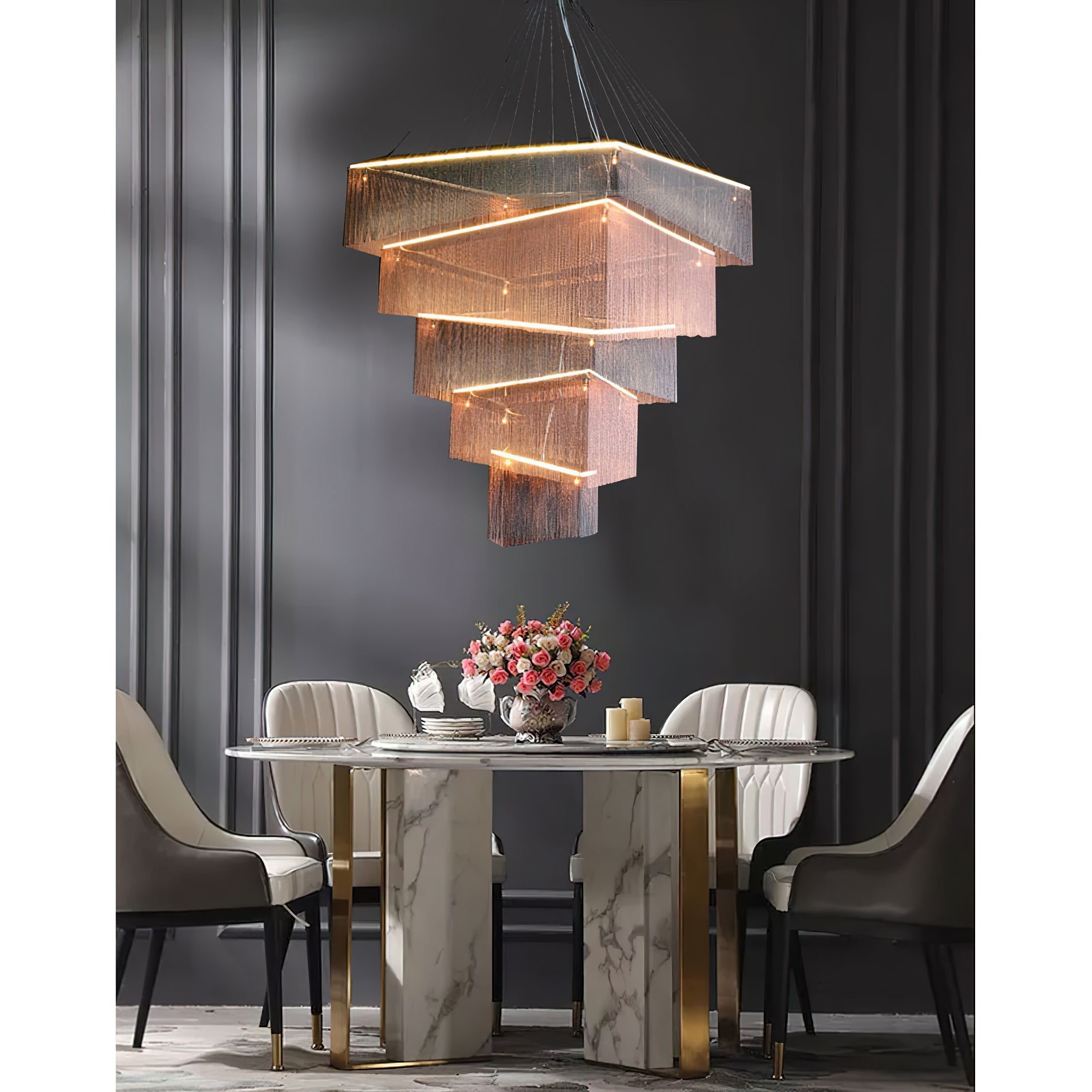 Caeluvyn Postmodern Chain Tassel Metal Chandelier - Neutralighting