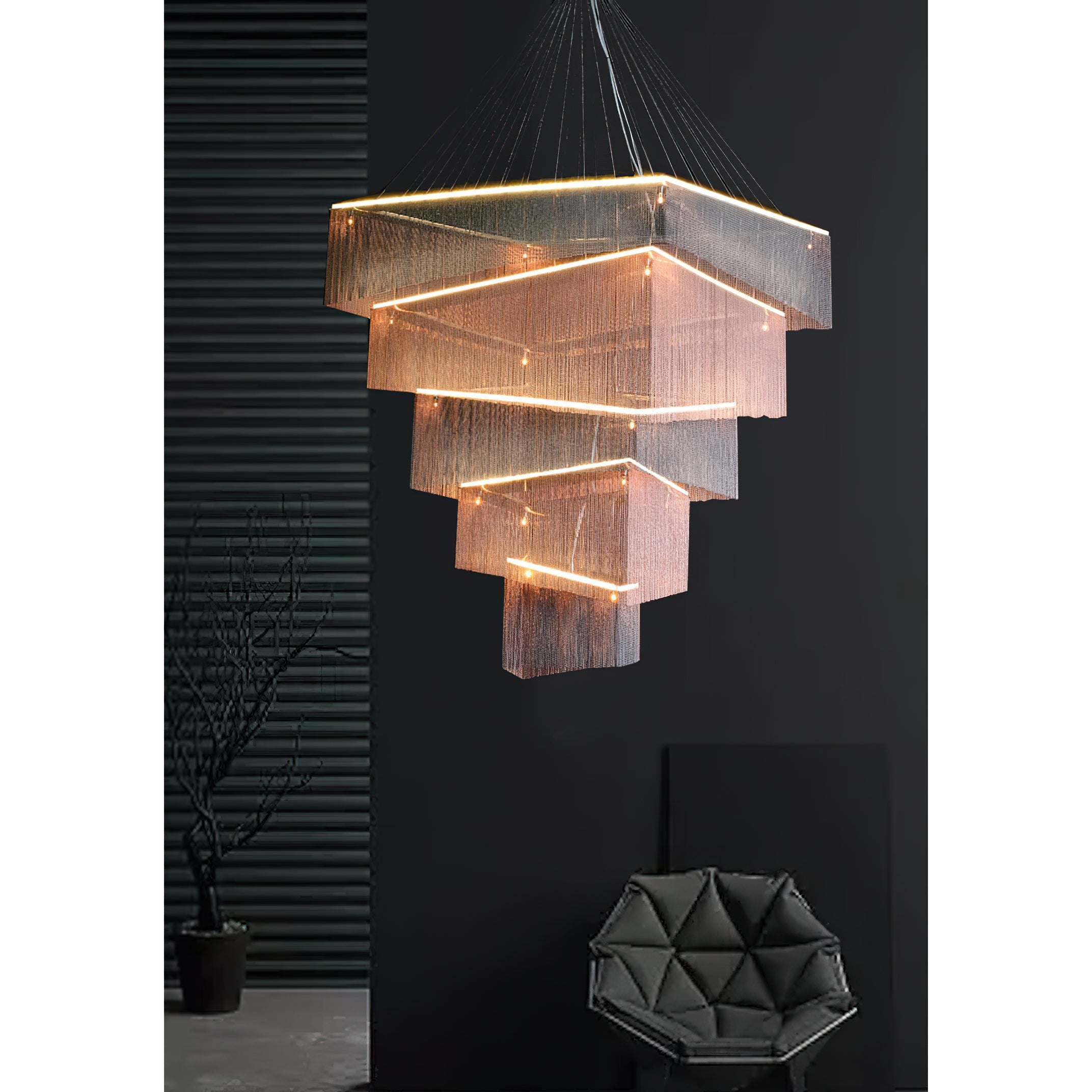 Caeluvyn Postmodern Chain Tassel Metal Chandelier - Neutralighting