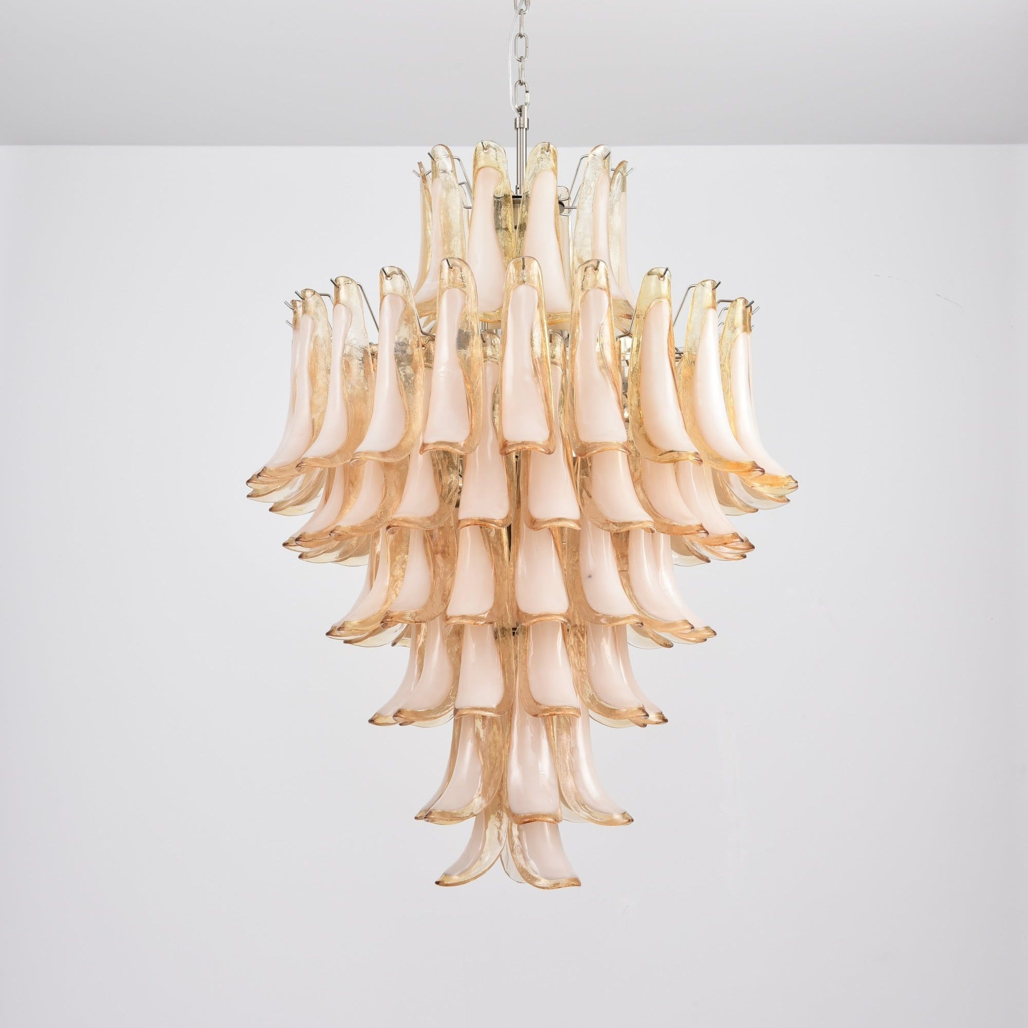 Aurora Chandelier Amber Murano Glass Petal Layered Luxury