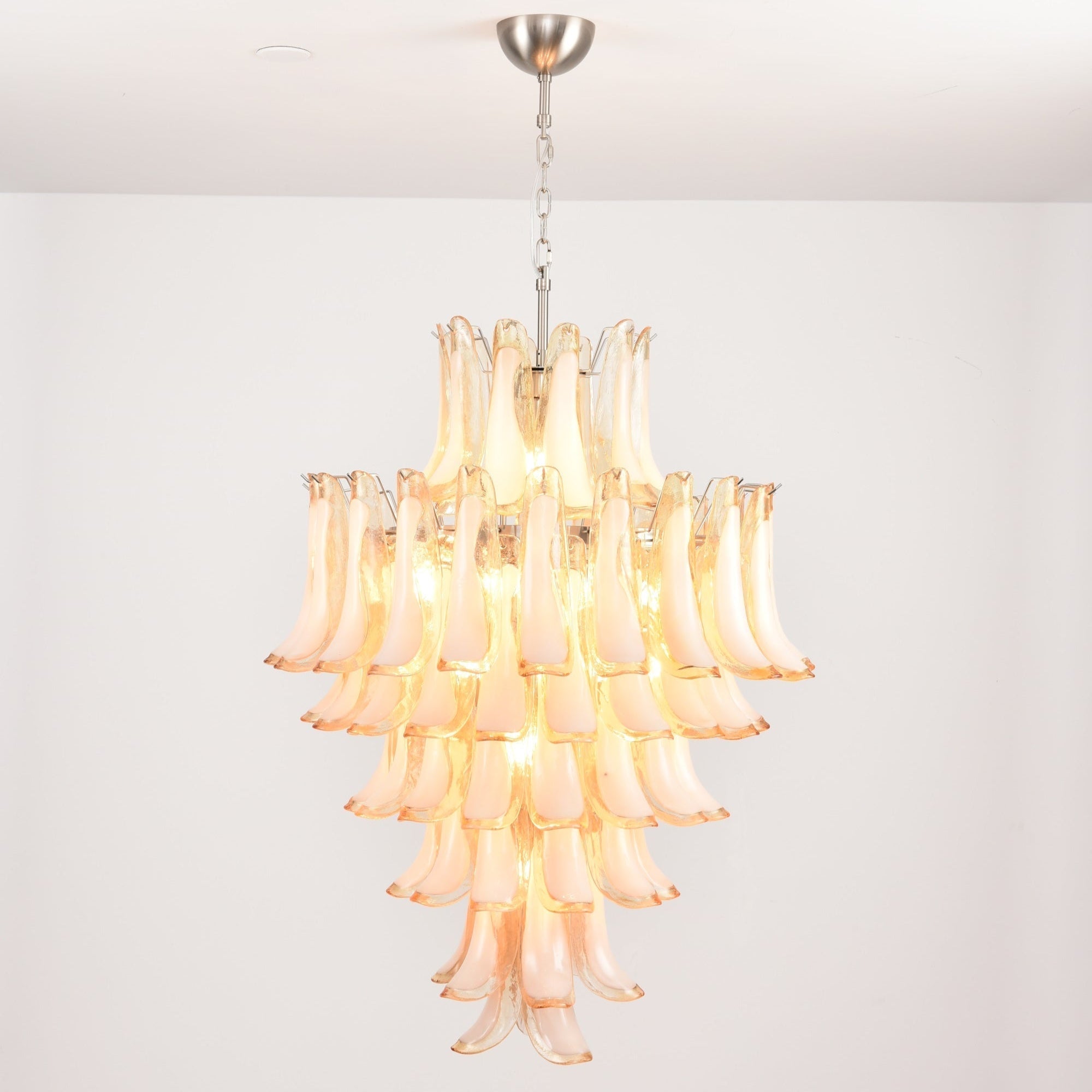 Aurora Chandelier Amber Murano Glass Petal Layered Luxury