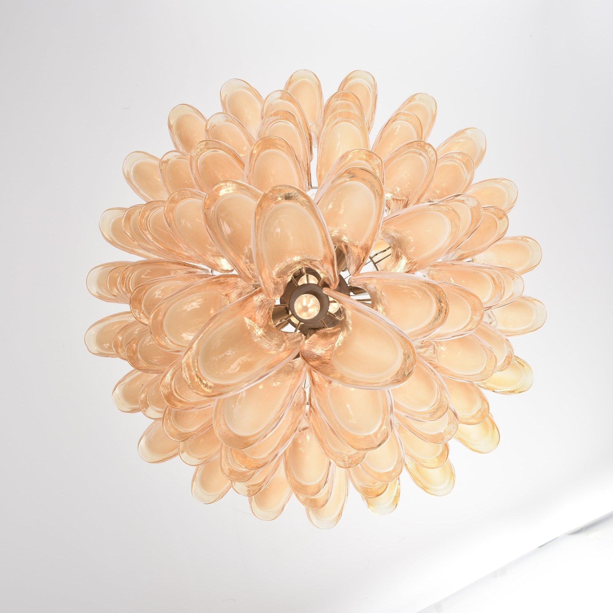 Aurora Chandelier Amber Murano Glass Petal Layered Luxury