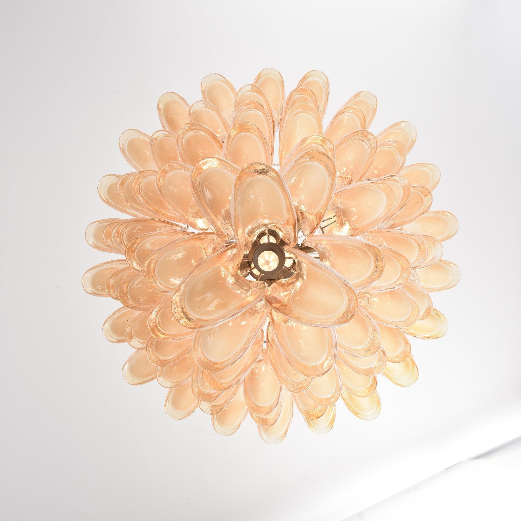 Aurora Chandelier Amber Murano Glass Petal Layered Luxury