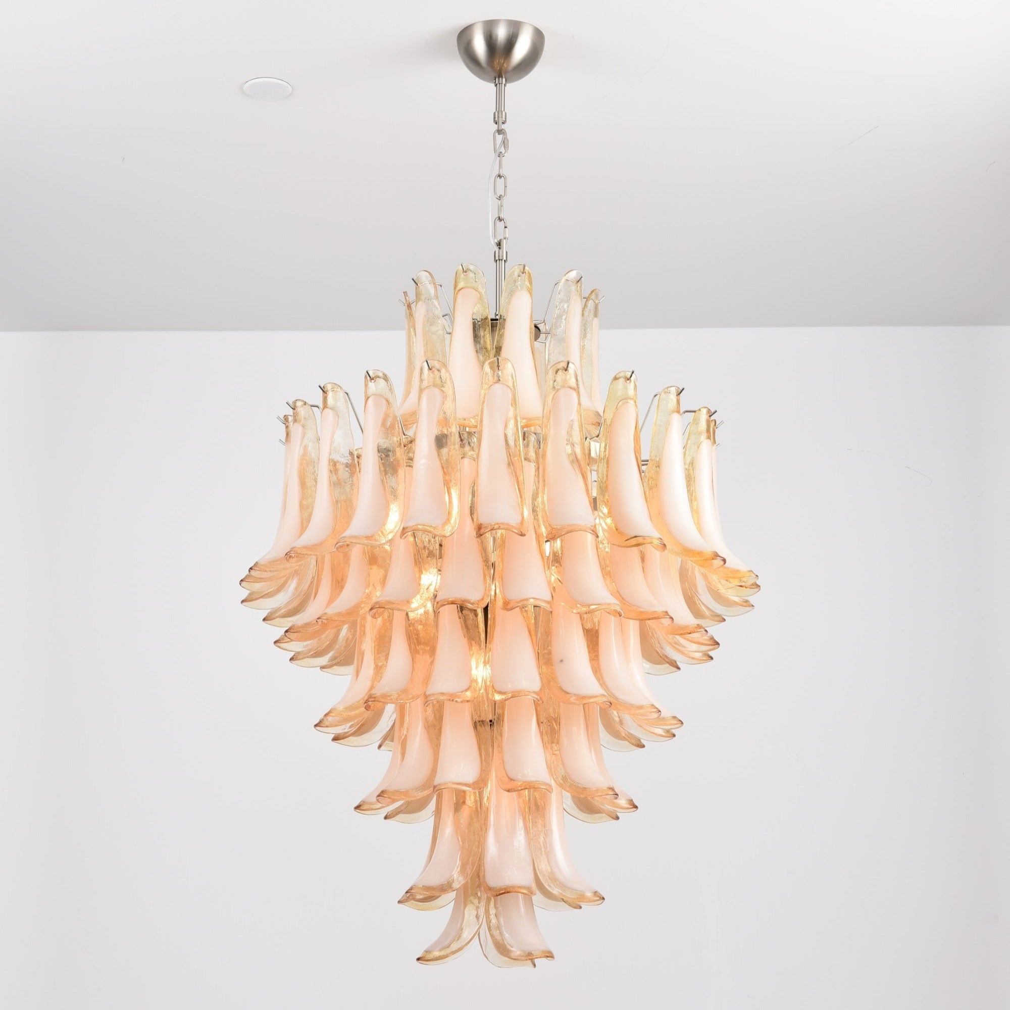 Aurora Chandelier Amber Murano Glass Petal Layered Luxury