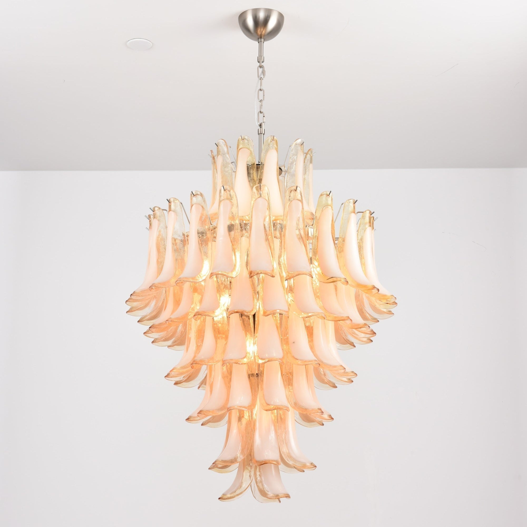 Aurora Chandelier Amber Murano Glass Petal Layered Luxury
