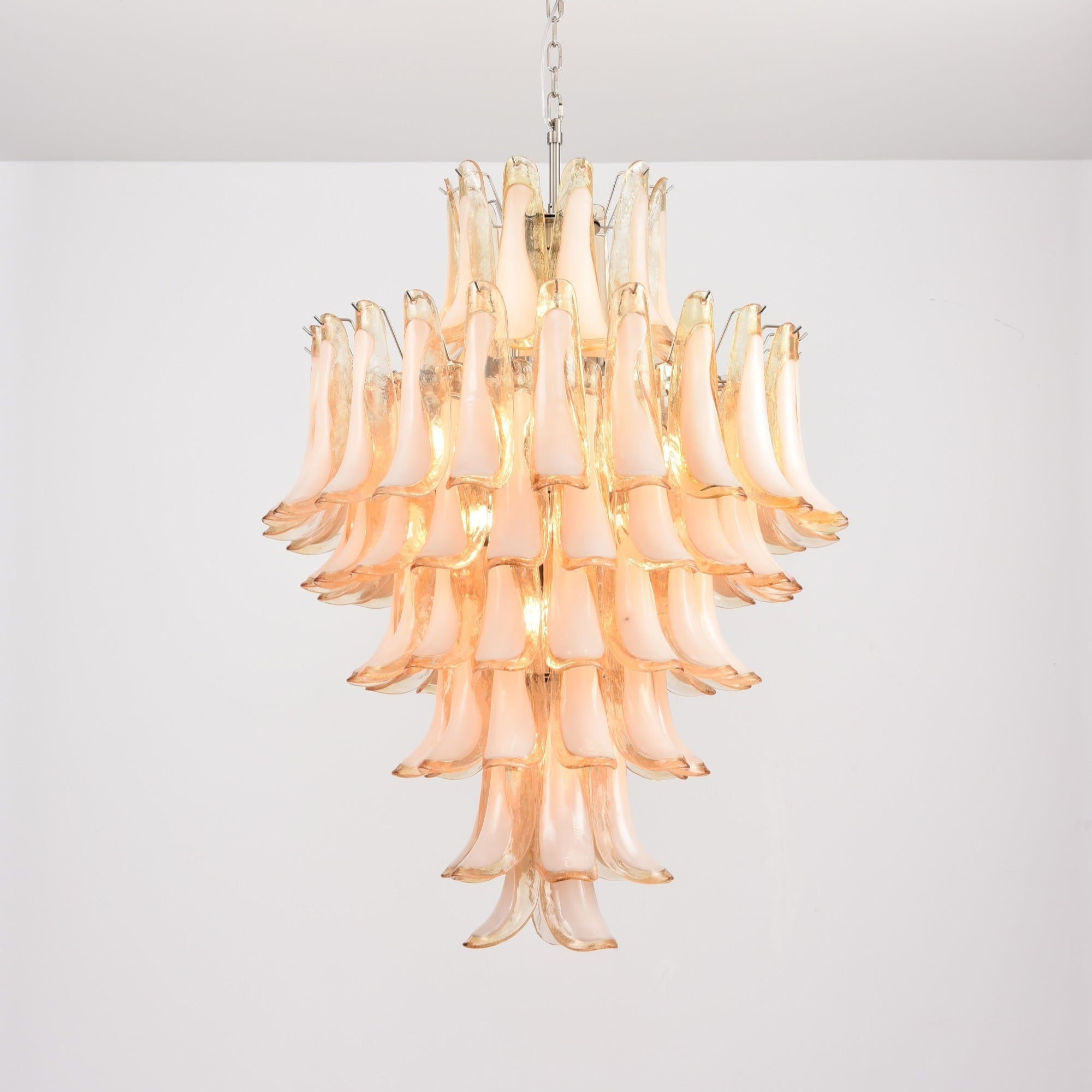 Aurora Chandelier Amber Murano Glass Petal Layered Luxury