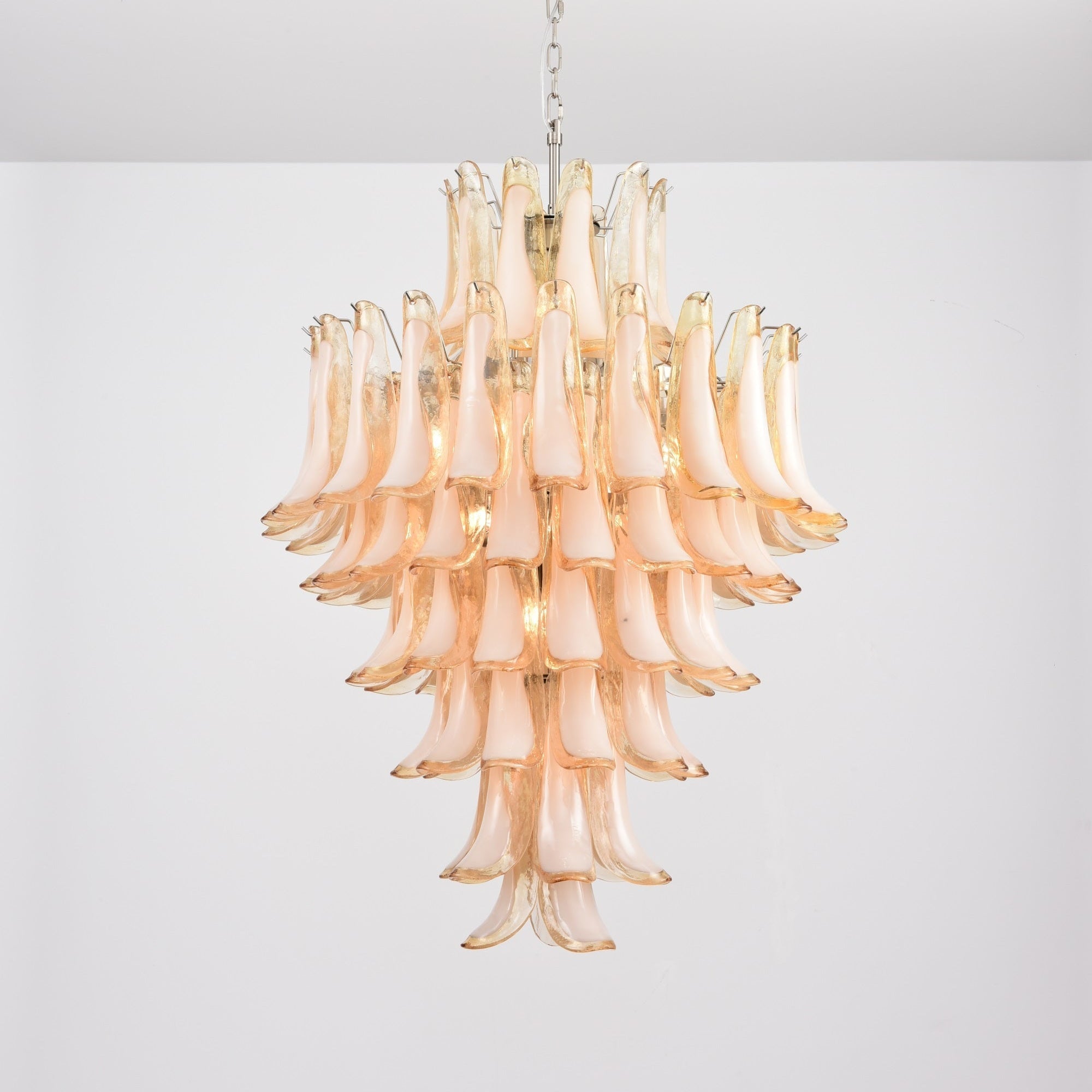 Aurora Chandelier Amber Murano Glass Petal Layered Luxury