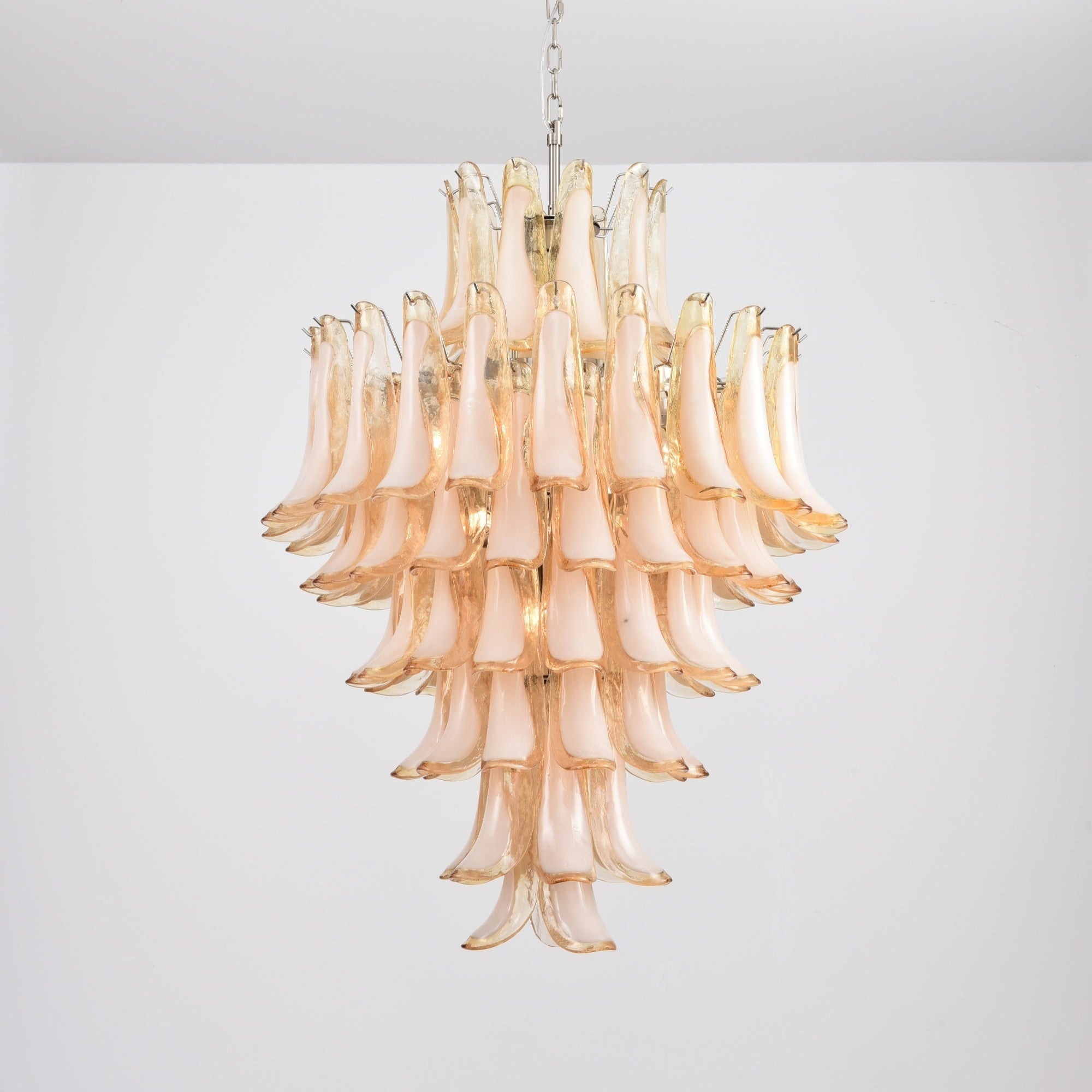 Aurora Chandelier Amber Murano Glass Petal Layered Luxury