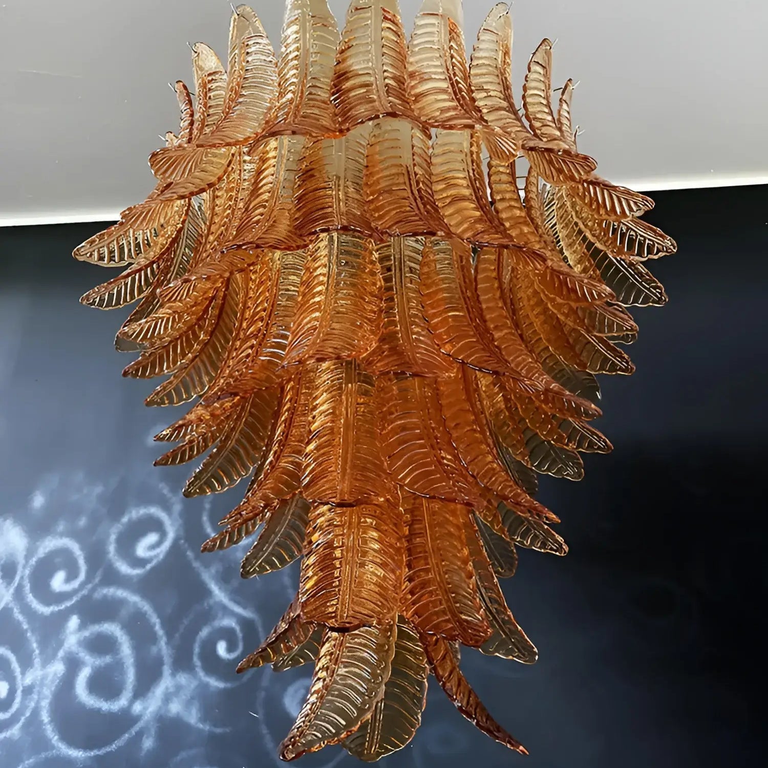 Aurora Chandelier Amber Murano Glass Leaves Layered